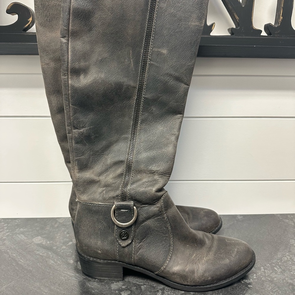 Black/Gray Distressed Leather Knee-High Boots. Great shape!